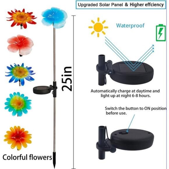 6 Pack Solar Garden Lights Outdoor Decor Colorful Flower Light - Picture 3 of 7